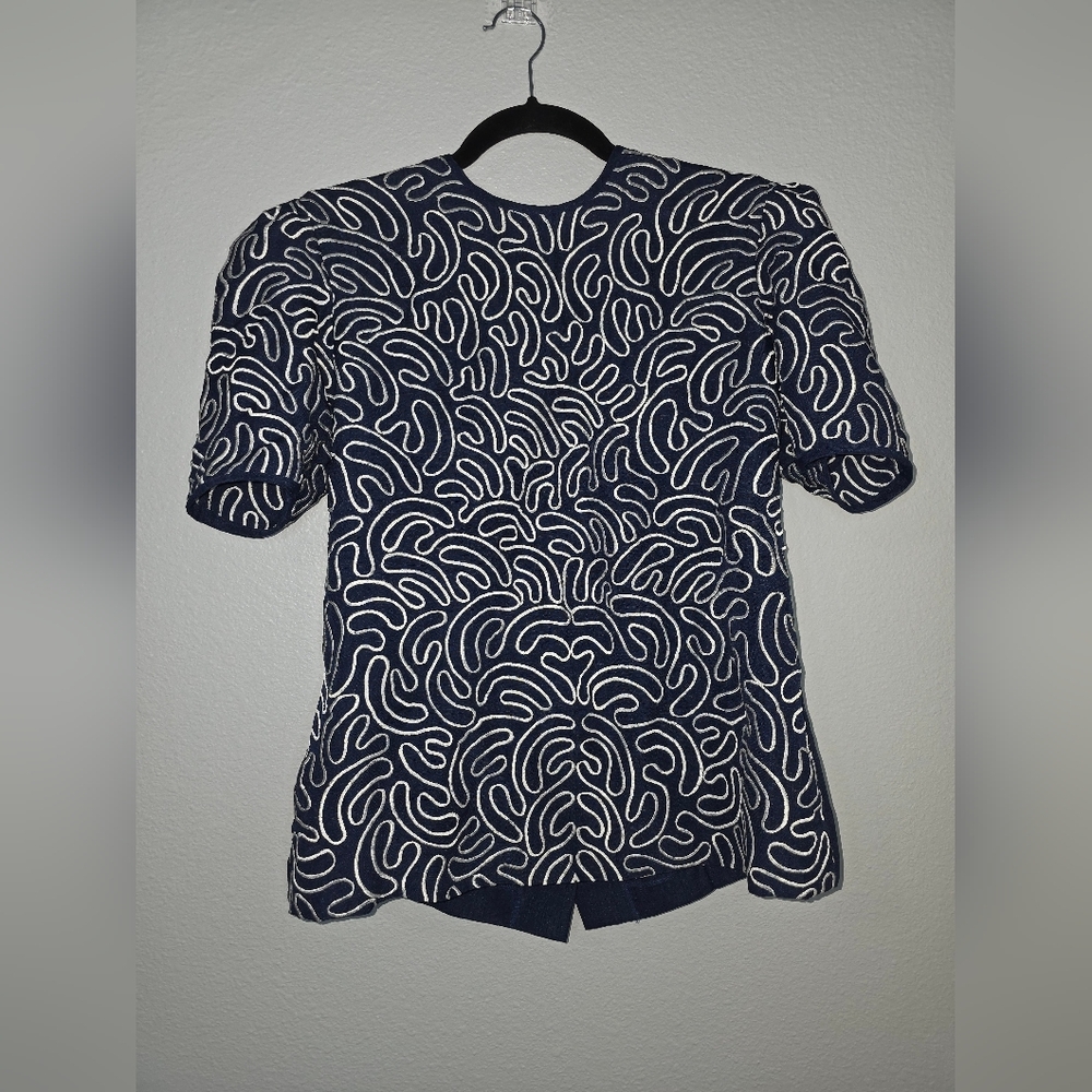 Navy and White Patterned Women's Top And Skirt